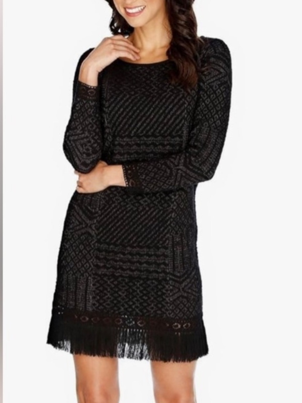 Lucky Brand Knit Fringe Hem Mini Dress MED